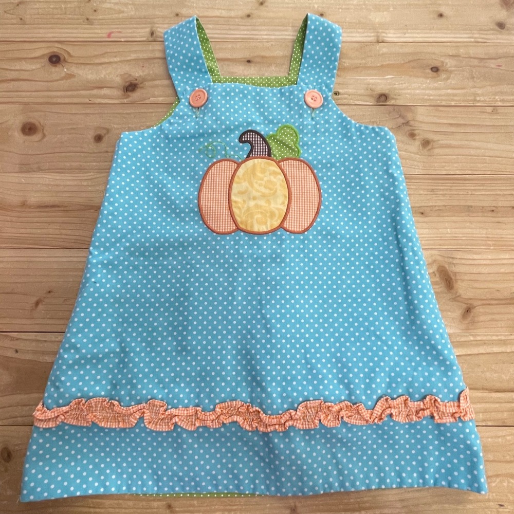 Shrimp & Grits Girls 3T‎ Reversible Polka Dot Dress Holiday Pumpkin Santa